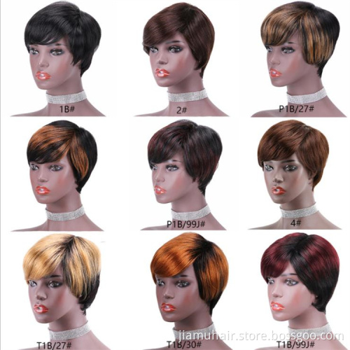 Natural Black Straight Brazilian Remy Hair Wigs  For Women short bob human hair wigs with bangs